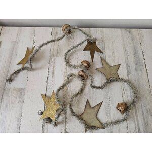 Antique 8' tinsel star Bell Garland tree metal silver unique